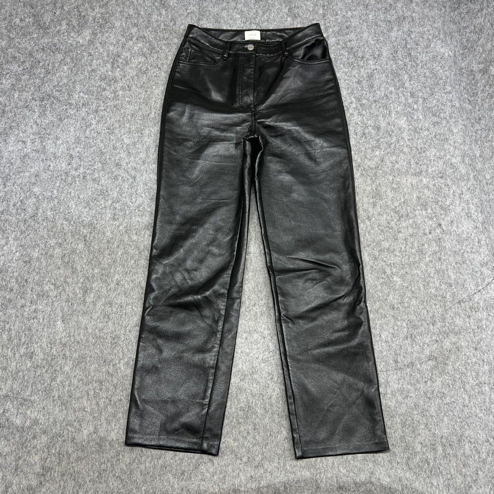 Aritzia Wilfred Pants Womens 8 Black Faux Leather High Rise Straight Leg Melina